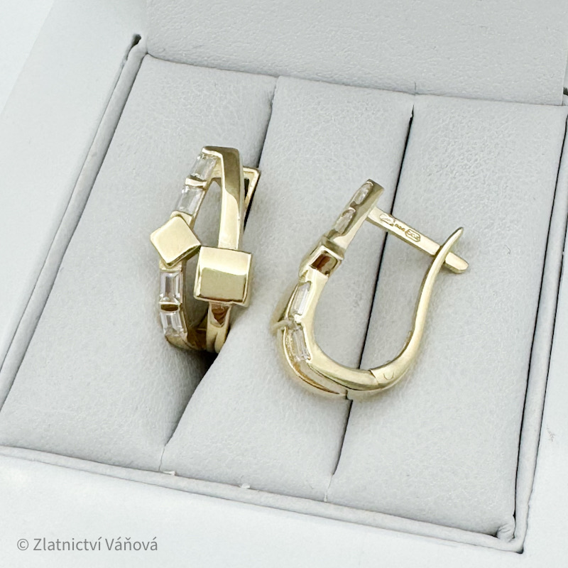 Žluté zlato náušnice se zirkony francouzské zapínání